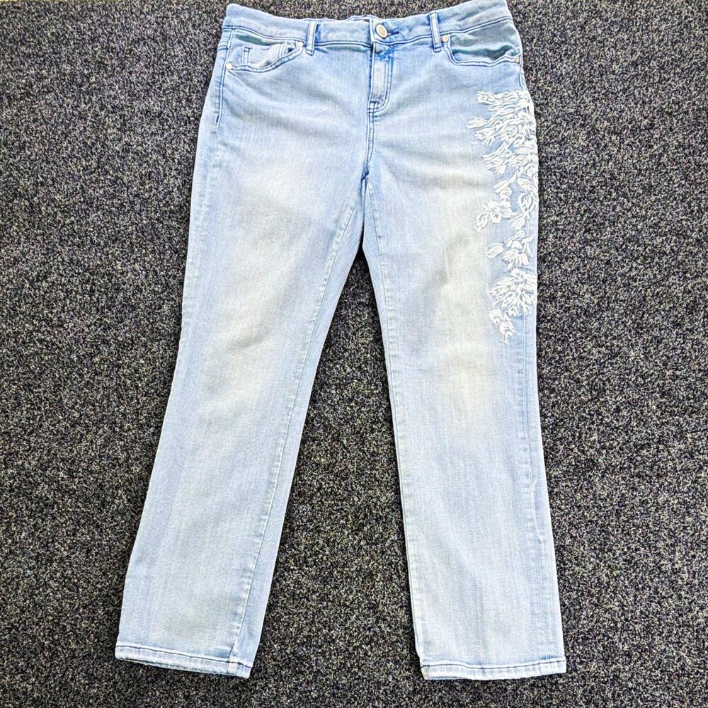 Simply Vera Vera Wang Women’s Light Wash Blue Slim Floral Embroidered Jeans 10